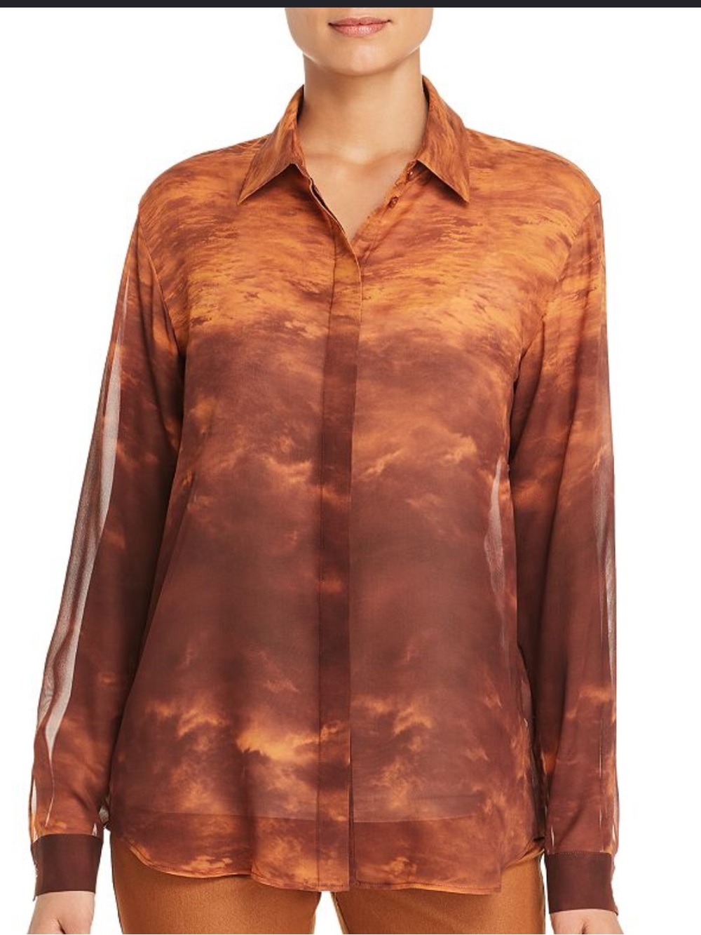 Lafayette 148 Zora Sunset Sky Silk Button-down Blouse In Canyon sz 1x